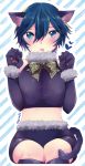  1girl alternate_costume animal_costume animal_ears boots bow breasts cat_costume cat_ears cat_paw cat_tail elbow_gloves fangs gloves heart large_breasts midriff navel open_mouth persona persona_4 ribbon shinocco shirogane_naoto short_hair shorts sitting solo tail thigh-highs thigh_boots 
