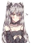  1girl alternate_costume amatsukaze_(kantai_collection) bare_shoulders black_dress blush bow choker commentary dress grey_hair hair_bow heart kantai_collection kvlen smile solo twintails upper_body yellow_eyes 