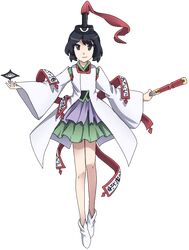  androgynous black_hair grey_eyes hat japanese_clothes kariginu len&#039;en lenk64 miko senri_tsurubami short_hair shorts smile solo tabi transparent_background 