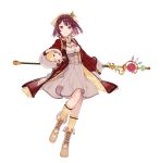  1girl absurdres atelier_(series) atelier_sophie coat dress female full_body headdress highres holding holding_staff long_sleeves official_art outstretched_arm outstretched_hand red_eyes redhead short_hair solo sophie_neuenmuller staff takekono 