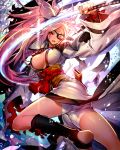  &gt;:d 1girl :d amputee ass baiken bandage breasts cleavage erect_nipples facial_mark from_side glowing glowing_sword glowing_weapon guilty_gear guilty_gear_xrd hair_ribbon holding holding_sword holding_weapon japanese_clothes katana large_breasts long_hair long_sleeves looking_at_viewer looking_to_the_side obi open_mouth oro_(sumakaita) pauldrons pelvic_curtain pink_hair ponytail red_eyes ribbon rope sash scabbard sheath smile solo sword weapon white_ribbon wide_sleeves 