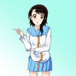  1girl absurdres blue_background blush brown_eyes brown_hair highres necktie nisekoi onodera_kosaki pointing school_uniform short_hair skirt 