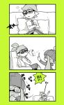  1boy 1girl beanie blush commentary_request couch cushion domino_mask glasses hat inkling mask nana_(raiupika) phone sleeping splatoon taking_picture tentacle_hair 