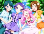  4girls :d blue_eyes blue_hair blush bracelet braid brown_eyes brown_hair closed_eyes cowboy_shot crown_braid dokidoki!_precure dress flower go!_princess_precure hair_flower hair_ornament hairclip hanami_kotoha hand_holding happinesscharge_precure! headband jewelry kaidou_minami kenzaki_makoto long_hair looking_at_viewer mahou_girls_precure! masako_(sabotage-mode) multiple_girls oomori_yuuko open_mouth outdoors pink_hair precure purple_hair short_hair shorts single_braid smile thigh-highs violet_eyes watch watch yellow_eyes 