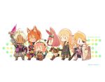  animal_ears blonde_hair blue_eyes calm_mashiro character_request chibi eyepatch gloves green_eyes grin hat hound_(sekaiju) long_hair open_mouth pink_hair pointy_ears sekaiju_no_meikyuu sekaiju_no_meikyuu_5 short_hair smile warlock_(sekaiju) 