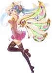  armband blue_eyes blue_hair boots breasts butterfly_wings flower hair_flower hair_ornament hatsune_miku high_heel_boots high_heels highres long_hair mechanical_wings medium_breasts nail_polish platform_boots smile thigh-highs thigh_boots vocaloid white_background wings 