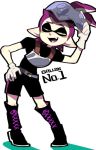  1boy boots commentary_request cross-laced_footwear domino_mask goggles hand_on_hip inkling lace-up_boots mask nana_(raiupika) purple_hair smug splatoon tentacle_hair violet_eyes 