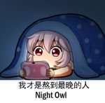  1girl chibi chinese commentary_request english fujiwara_no_mokou handheld_game_console lowres meme pink_hair playing_games playstation_vita red_eyes shangguan_feiying solo touhou translated under_covers video_game 