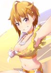  1girl armpits breasts character_request cleavage collar fingerless_gloves gloves highres idolmaster jewelry midriff necklace self_shot short_hair simple_background solo yoshito 