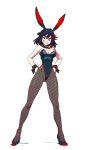  1girl animal_ears blue_eyes bunnysuit cuffs full_body gyosone high_heels kill_la_kill matoi_ryuuko multicolored_hair pantyhose rabbit_ears short_hair simple_background solo 