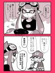  1boy 1girl baseball_cap commentary_request cooking crying domino_mask goggles goggles_on_head hat inkling mask nana_(raiupika) splatoon streaming_tears tears tentacle_hair translation_request 