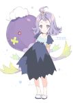  1girl acerola_(pokemon) armlet character_name dress drifblim elite_four hair_ornament half_updo multicolored multicolored_clothes multicolored_dress pokemon pokemon_(game) pokemon_sm purple_hair reia sandals short_hair star trial_captain 