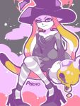  commentary_request domino_mask hat inkling long_hair mask multicolored_hair nana_(raiupika) one_eye_closed splatoon tentacle_hair witch witch_hat 