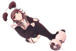  1girl :3 animal_costume asian black_eyes black_legwear brown_hair cosplay kigurumi long_hair looking_at_viewer original panda panda_costume panda_tail simple_background thigh-highs white_background 