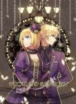  1boy 1girl blonde_hair blue_eyes breasts brother_and_sister chains chandelier character_name choker cleavage copyright_name flower formal hat hat_flower kagamine_len kagamine_rin lace-trimmed_sleeves reking short_hair siblings suit twins vocaloid 