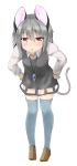  &gt;:o 1girl :o absurdres animal_ears bangs blush brown_eyes brown_shoes full_body grey_hair grey_legwear grey_skirt grey_vest hair_between_eyes hands_on_hips highres jewelry leaning_forward long_sleeves looking_at_viewer mouse_ears mouse_tail nazrin netamaru parted_lips pendant shoes short_hair skirt skirt_set solo standing tail thigh-highs touhou triangle_mouth vest 