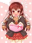  @_@ battle_girl_high_school blush gift highres himukai_yuri looking_at_viewer miiiiiiimu open_mouth ponytail red_eyes scarf steam valentine 