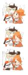  ... 2girls =_= aquila_(kantai_collection) black_eyes black_gloves blonde_hair blue_eyes blush closed_eyes comic commentary_request gloves graf_zeppelin_(kantai_collection) hat high_ponytail highres kantai_collection multiple_girls o3o one_eye_closed orange_hair peaked_cap rebecca_(keinelove) sidelocks sweat translation_request twintails upper_body yuri 