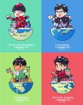  4boys ;q =_= black_eyes black_gloves black_hair blue-framed_eyewear blue_eyes blush_stickers canadian_flag cellphone chibi coat flag glasses gloves grin hakama hat ice_skates japanese_clothes japanese_flag jean-jacques_leroy katsuki_yuuri male_focus minataka94 mountie multiple_boys one_eye_closed open_mouth phichit_chulanont phone russian_flag sash silver_hair skates smartphone smile thai_flag tongue tongue_out translation_request viktor_nikiforov yuri!!!_on_ice 