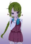  1girl bow braid green_hair heart kantai_collection kodachi_(kuroyuri_shoukougun) slit_pupils violet_eyes yuugumo_(kantai_collection) 