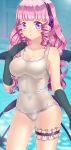  1girl bare_shoulders bat_wings black_gloves blush breasts cleavage covered_navel drill_hair elbow_gloves gloves highres leg_garter lips long_hair looking_at_viewer mahou_shoujo_ikusei_keikaku old_school_swimsuit parted_lips pink_hair prettyblue88 school_swimsuit solo standing swim_swim swimsuit thigh_strap twin_drills violet_eyes white_school_swimsuit white_swimsuit wings 