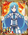  1girl asuna_(sao) asuna_(sao-alo) blue_eyes blue_hair card_(medium) detached_sleeves long_hair looking_at_viewer number pointy_ears smile solo star sword sword_art_online weapon 