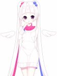  1girl bangs blunt_bangs kuro_guren long_hair looking_at_viewer open_mouth personification pokemon solo standing sweater togekiss togetic twintails violet_eyes white_hair white_sweater white_wings wings 