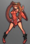 1girl bare_shoulders boots breasts brown_eyes brown_hair china_dress chinese_clothes clyde_s detached_sleeves dress guilty_gear guilty_gear_xrd hair_ornament hair_ring highres kuradoberi_jam large_breasts long_hair open_mouth skirt solo twintails very_long_hair