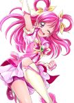  1girl ;d bike_shorts blush boots cure_dream detached_sleeves eyelashes hair_ornament hair_ribbon hair_rings half_updo happy highres kneehighs long_hair looking_at_viewer magical_girl one_eye_closed open_mouth pink pink_eyes pink_hair pink_shirt pink_shorts pink_skirt pink_vest precure puffy_sleeves ribbon sharumon shirt shorts shorts_under_skirt simple_background skirt smile solo vest white_background wrist_cuffs yes!_precure_5 yes!_precure_5_gogo! yumehara_nozomi 