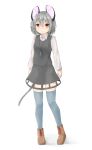  1girl absurdres animal_ears bangs blush brown_eyes brown_shoes closed_mouth full_body grey_hair grey_legwear grey_skirt grey_vest hair_between_eyes highres jewelry long_sleeves looking_at_viewer mouse_ears mouse_tail nazrin netamaru pendant shoes short_hair skirt skirt_set smile solo standing tail thigh-highs touhou vest 