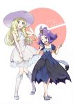  2girls :d ;3 ;d acerola_(pokemon) armlet blonde_hair character_name chawa_(sawa) dress green_eyes lillie_(pokemon) multiple_girls one_eye_closed open_mouth pokemon pokemon_(game) pokemon_sm purple_hair smile violet_eyes white_dress 