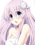  1girl artist_name bare_shoulders blush choujigen_game_neptune d-pad hair_ornament iwasi-r long_hair looking_at_viewer nepgear neptune_(series) open_mouth purple_hair solo towel violet_eyes 