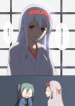  2girls brown_eyes crying green_hair headband japanese_clothes kantai_collection kisetsu long_hair multiple_girls shoukaku_(kantai_collection) smile translation_request twintails white_hair zuikaku_(kantai_collection) 