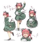 +++ 1girl :d ? ^_^ animal_ears bangs black_bow bow braid cat_ears cat_tail closed_eyes crying dress expressions green_dress hair_bow highres juliet_sleeves kaenbyou_rin long_sleeves multiple_tails multiple_views open_mouth ototobe puffy_sleeves red_eyes redhead saliva skull smile socks tail teeth touhou twin_braids two_tails white_legwear younger 