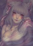  1girl animal_ears blue_hair breasts cat_ears cleavage facial_mark final_fantasy final_fantasy_xiv jewelry long_hair miqo&#039;te necklace red_eyes see-through slit_pupils solo soranamae 