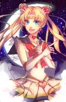  artist_name bishoujo_senshi_sailor_moon blonde_hair blue_eyes bow brooch choker crescent crescent_earrings crescent_moon crescent_moon_symbol double_bun earrings elbow_gloves gloves hair_ornament hairpin heart_choker jewelry long_hair moon multicolored_skirt open_mouth pan_(pandora_requiem) red_bow sailor_collar sailor_moon sailor_senshi sky smile star_(sky) starry_sky super_sailor_moon tiara transparent_bow transparent_sleeves tsuki_ni_kawatte_oshioki_yo tsukino_usagi twintails white_gloves 