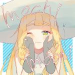  1girl blonde_hair braid green_eyes hands hands_on_another&#039;s_face hat lillie_(pokemon) long_hair one_eye_closed out_of_frame pokemon pokemon_(game) pokemon_sm pov pov_hands sleeveless solo_focus sun_hat twin_braids white_hat yuno_tsuitta 