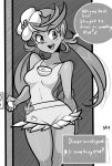  1girl 2017 bigdead93 breasts highres male_protagonist_(pokemon_sm) mallow_(pokemon) monochrome pokemon pokemon_(game) pokemon_sm sexually_suggestive 