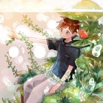  1boy brown_hair chitta frog male_focus original plant solo underwater 