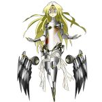  1girl android angel blonde_hair blue_eyes cross facial_mark forehead_mark genderswap genderswap_(mtf) hei_jin long_hair mechanical_wings metatron_(megami_tensei) ribbon robot_joints shin_megami_tensei wings 