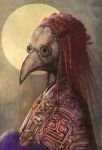  full_moon matajirou_(matagiro) moon nengajou new_year original outdoors plague_doctor_mask redhead solo year_of_the_rooster 