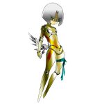  1girl android blue_eyes cross genderswap genderswap_(mtf) grey_hair hei_jin looking_at_viewer mechanical_wings robot_joints sandalphon serious shin_megami_tensei wings 