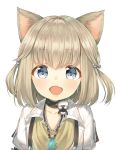  1girl animal_ears blonde_hair blue_eyes cat_ears child fang final_fantasy final_fantasy_xiv khloe_aliapoh looking_at_viewer midorikawa_you miqo&#039;te open_mouth short_hair simple_background solo 