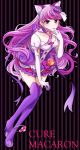  1girl artist_request blush character_name cure_macaron dress female kirakira_precure_a_la_mode kotozume_yukari long_hair magical_girl precure purple_eyes ribbon smile solo tail violet_hair 