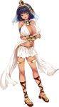 1girl absurdres arm_guards armlet bare_shoulders blue_eyes breasts cleavage crossed_arms dark_skin egyptian_clothes feet full_body hair_ornament highres hinata_sora large_breasts navel open_mouth pelvic_curtain sandals short_hair smile solo standing toes transparent_background veil 