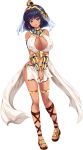  1girl absurdres arm_guards armlet artist_request bare_shoulders blue_eyes breasts center_opening cleavage dark_skin egyptian_clothes full_body hair_ornament highres hinata_sora large_breasts looking_at_viewer midriff navel open_mouth pelvic_curtain sandals shiny shiny_skin short_hair smile solo standing transparent_background veil 