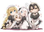  &gt;:&lt; 4girls ;d blonde_hair blue_eyes blush chibi closed_mouth fate/apocrypha fate/grand_order fate_(series) furrowed_eyebrows hat headpiece jeanne_alter jeanne_alter_(santa_lily)_(fate) long_hair looking_at_viewer maid marie_antoinette_(fate/grand_order) multiple_girls one_eye_closed open_mouth ruler_(fate/apocrypha) shio_kuzumochi short_hair smile twintails wavy_mouth white_hair yellow_eyes 