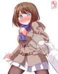  1boy 1girl 2017 admiral_(kantai_collection) alternate_costume black_legwear blue_eyes blush brown_hair casual coat commentary_request dated full-face_blush gloves hair_ornament highres holding kanon_(kurogane_knights) kantai_collection long_sleeves maya_(kantai_collection) money pantyhose pleated_skirt pov pov_hands scarf short_hair simple_background sketch skirt surprised sweat trembling white_background white_gloves white_skirt winter_clothes winter_coat x_hair_ornament 