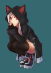  1 1girl animal_ears cat_ears coat full_body highres long_hair looking_at_viewer original red_eyes shiraha_(pixiv10239953) solo squatting white_hair 