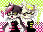  2girls aori_(splatoon) gloves grey_hair hair_ornament hotaru_(splatoon) inkling multiple_girls nana_(raiupika) splatoon symbol-shaped_pupils white_gloves white_hair 